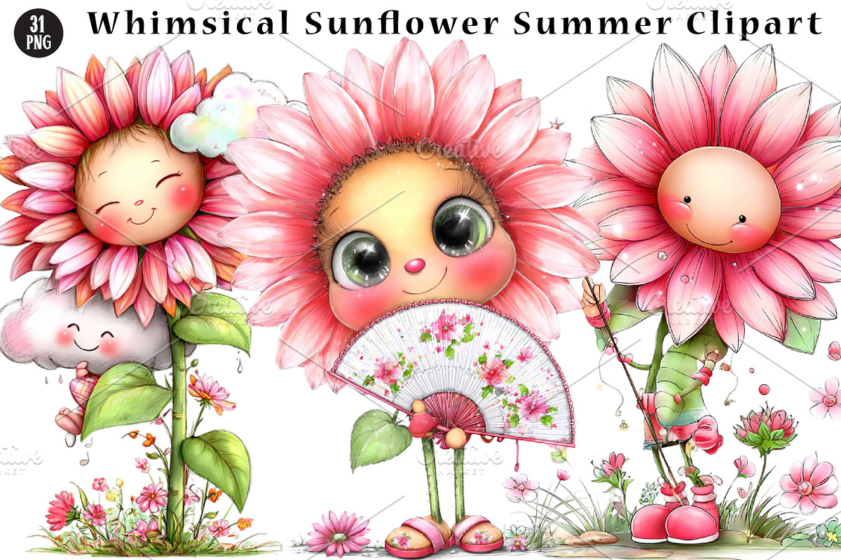 Whimsical Sunflower Summer Clipart, a Seasonal Illustration by CreationArt (Photo 1 of 5)