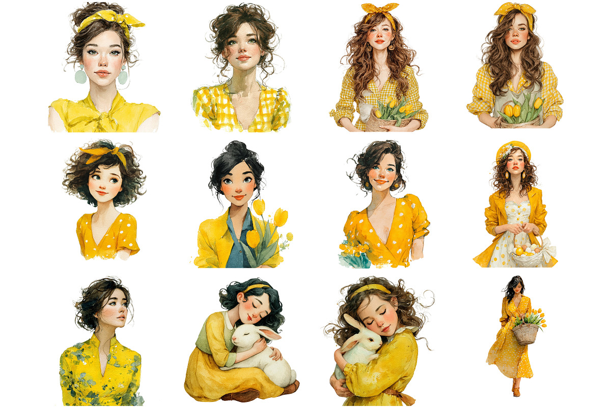 Watercolor Spring Girl Clipart, an Illustration by DreamArtGraphic (Photo 4 of 4)