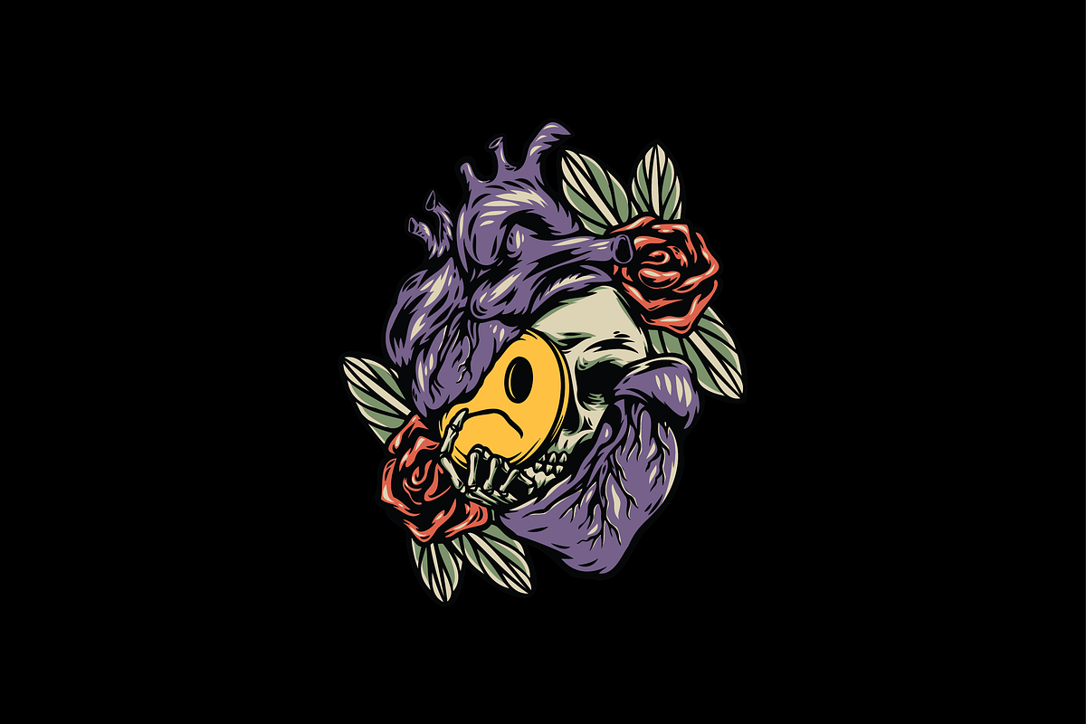 : Skull with Roses and Heart, an Object Illustration by nomlimo.com (Photo 1 of 3)