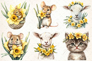 Cute Animals with Daffodils Flowers, an Illustration by DreamCafeArt (Thumbnail 4 of 7)