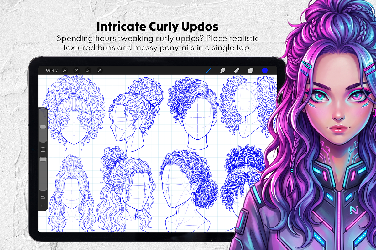 240 Curly Hair Procreate Stamps, a Brush Add-On by Selentaori Studio (Photo 6 of 12)