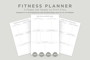 Fitness Planner Pages Set V-06, a Stationery Template by shahsoft