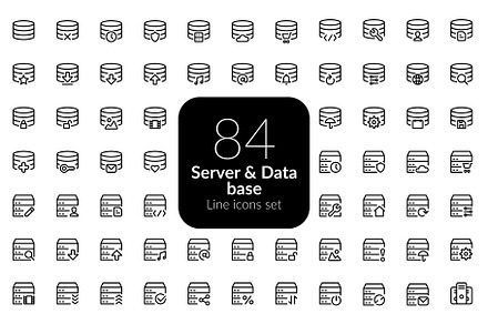 Server and Database line icons set