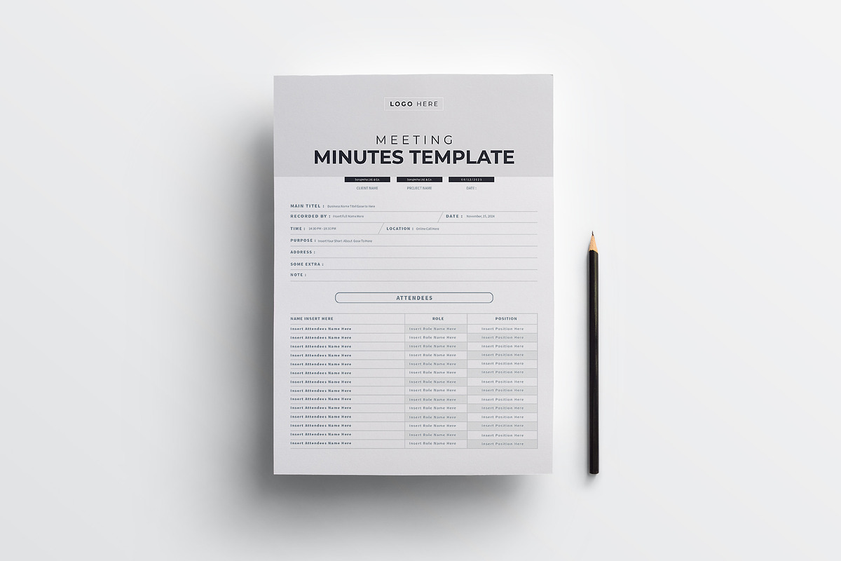 Meeting Minutes Template | Canva, a Stationery Template by obayes (Photo 3 of 4)