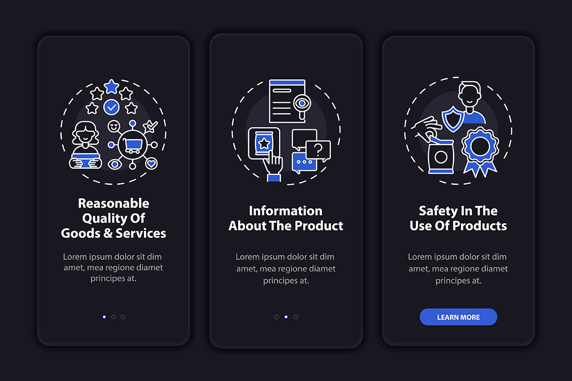Basic client rights mobile app pages, a Templates & Theme by IMG Visuals
