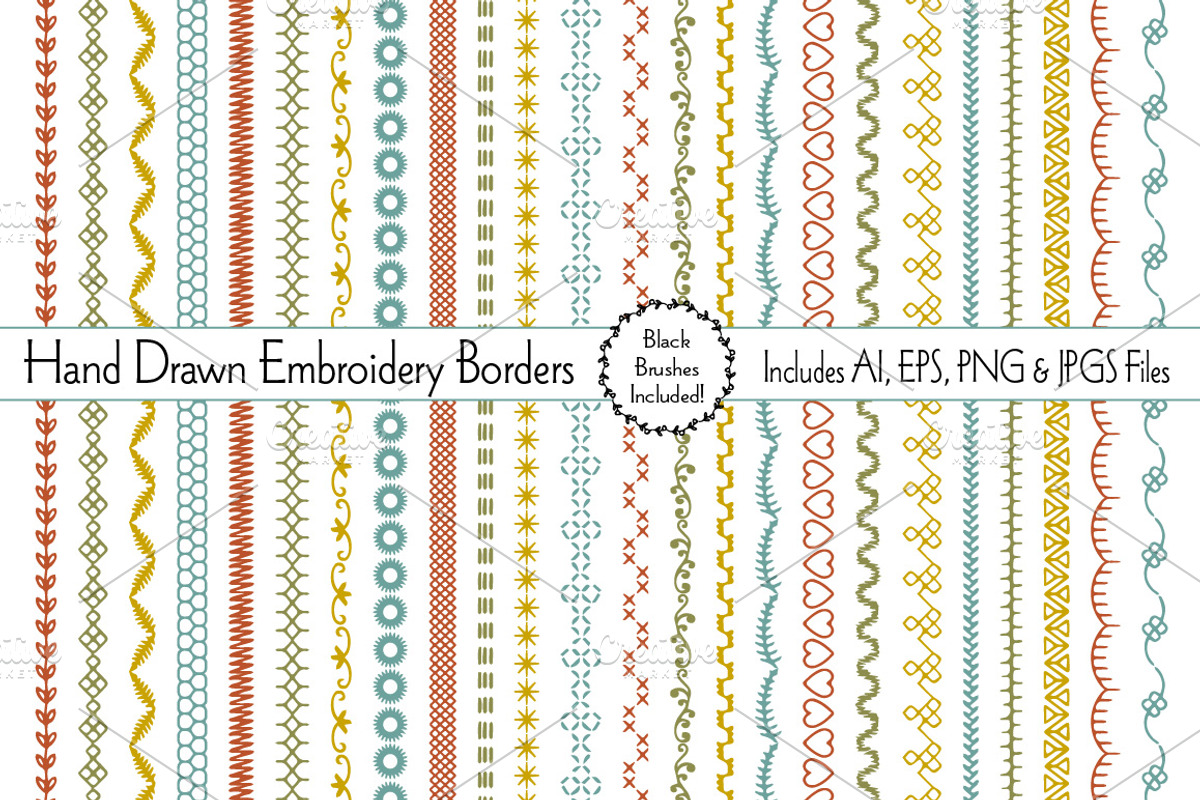 Hand Drawn Embroidery Borders, an Object Graphic by Melissa Held Designs (Photo 1 of 3)