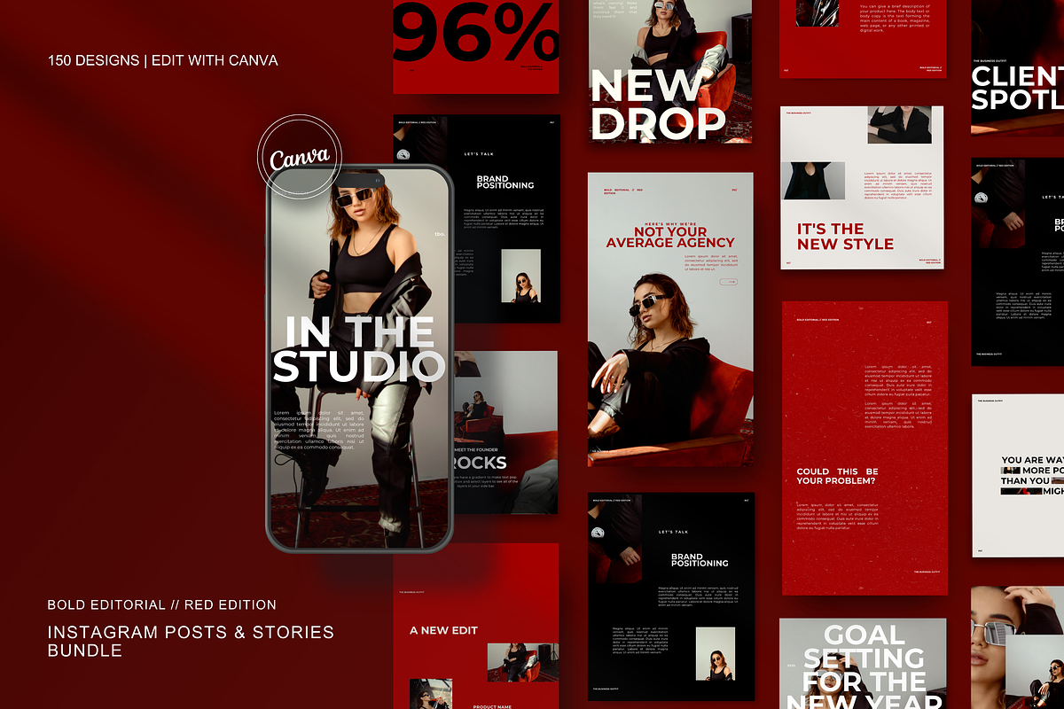CANVA Bold Red Insta Posts & Stories, a Social Media Template by thebusinessoutfit (Photo 1 of 28)
