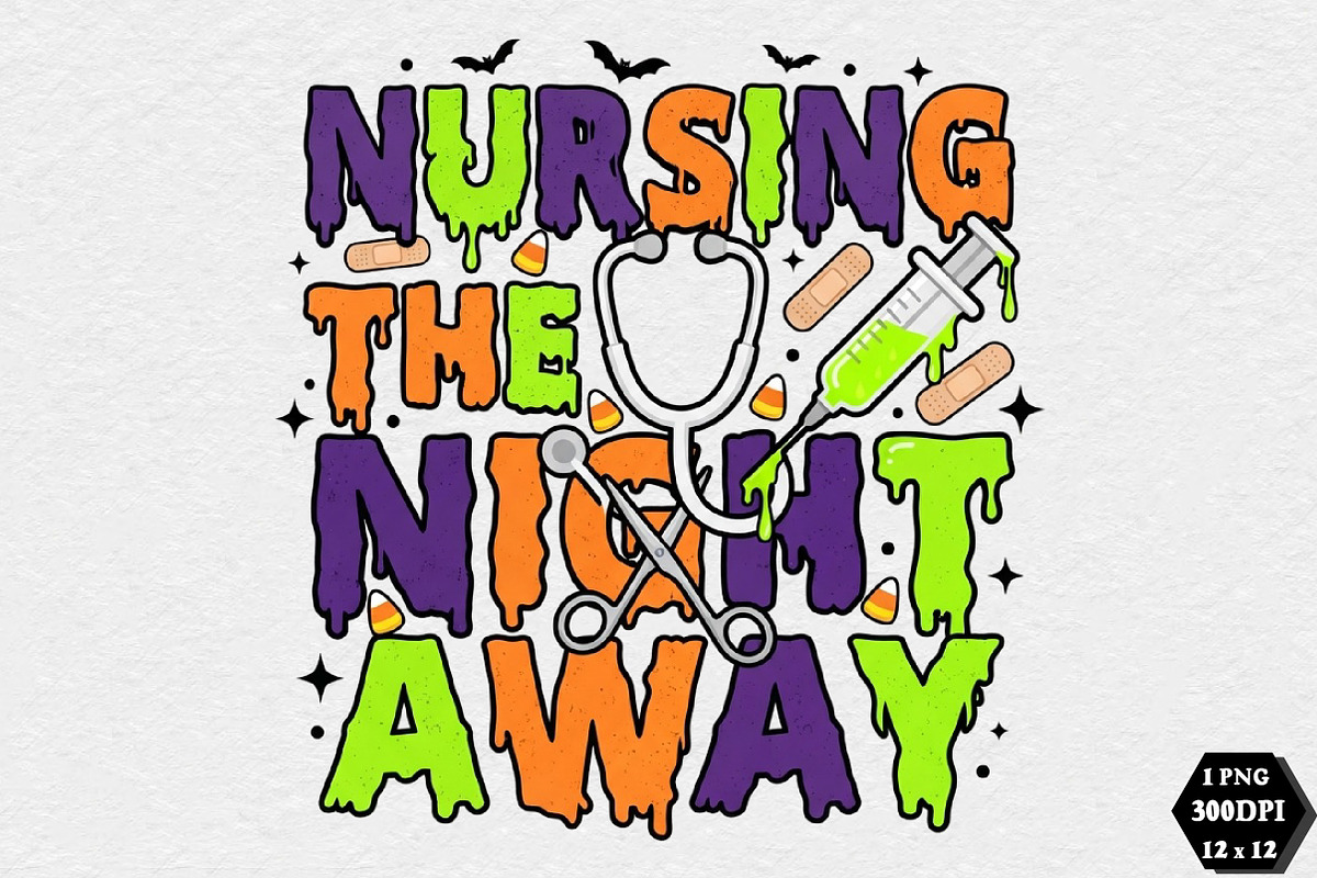 Nursing the Night Away Halloween PNG, a Seasonal Illustration by DreamCafeArt (Photo 1 of 7)