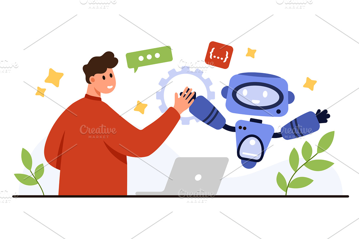 Human and AI Collaboration for Data, a Person Illustration by Flashvector