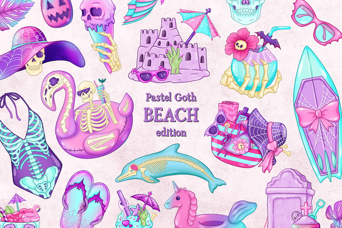 Pastel Goth Beach clipart, a Seasonal Illustration by SecondOfJuly (Photo 1 of 5)