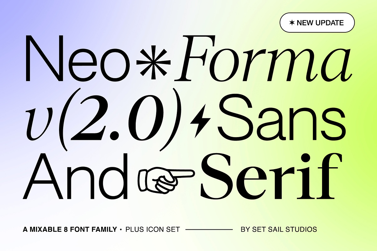 Neo Forma (NEW v2.0) 8 Fonts + Icons, a Sans Serif Font by Sam Parrett (Photo 1 of 14)
