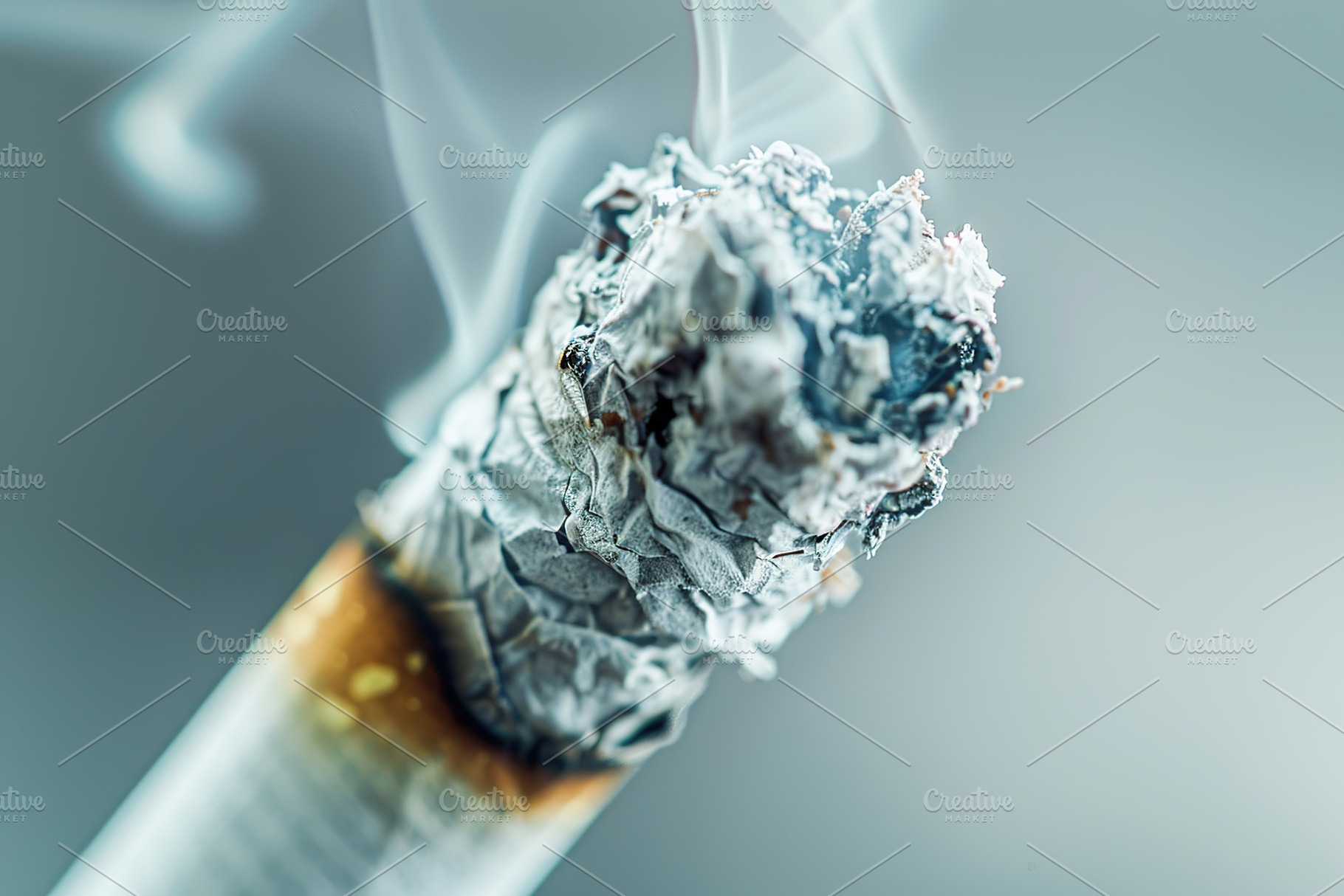 Burning smoking cigarette on white background, a Photo by AlyaAnd