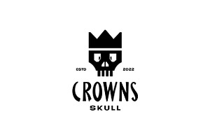 Hipster Skull With Crown Flat Logo