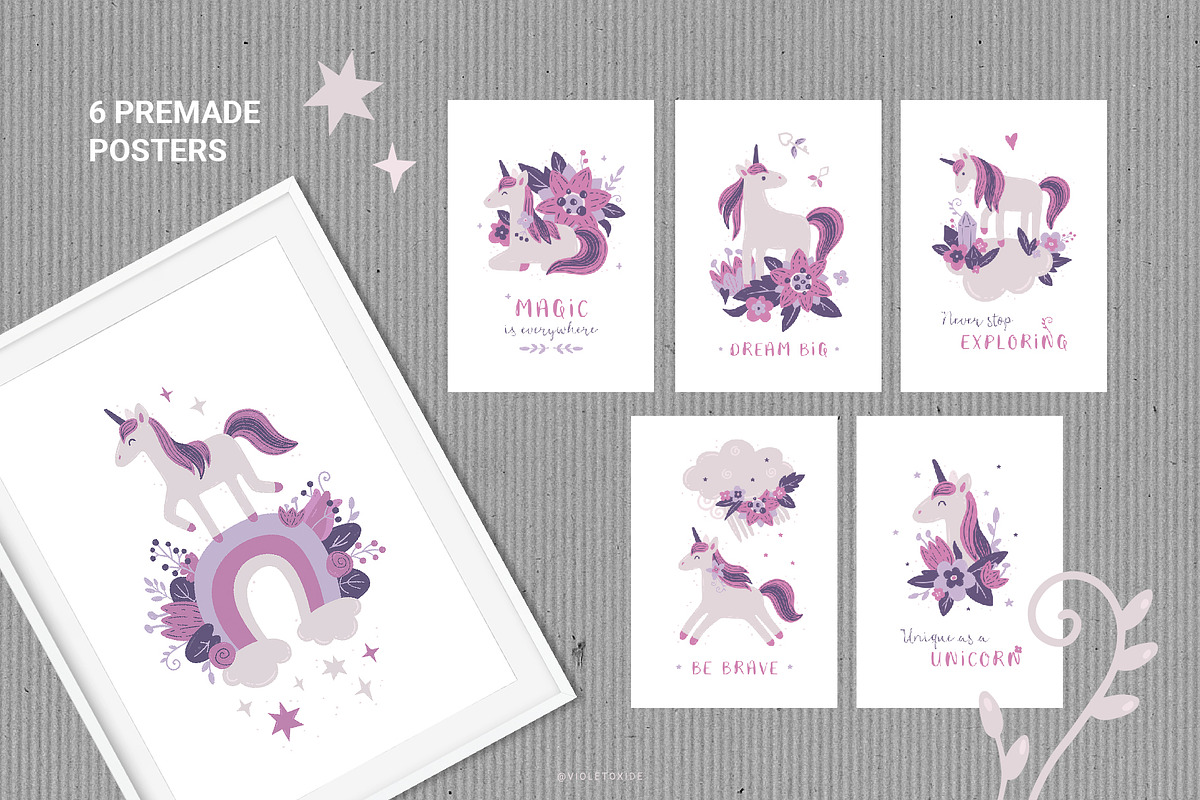 Unicorns & Flowers Collection, a Graphic by VioletOxide (Photo 4 of 10)