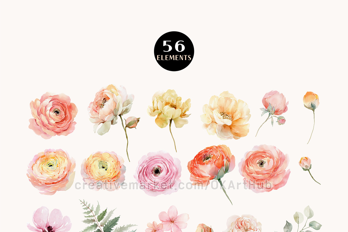 Romantic Watercolor Flower Clipart, a Decorative Illustration by OKArtHub (Photo 3 of 9)