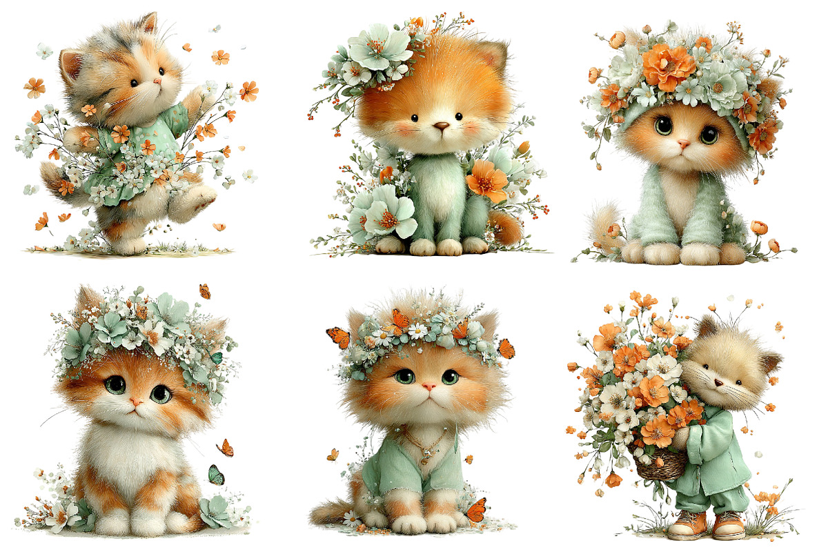 Whimsical Spring Cat Clipart, an Illustration by Dream Creation (Photo 6 of 6)