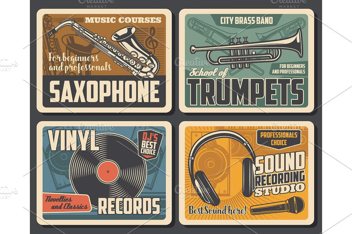 Trumpets, retro vinyl, saxophone, an Education Illustration by Vector Tradition