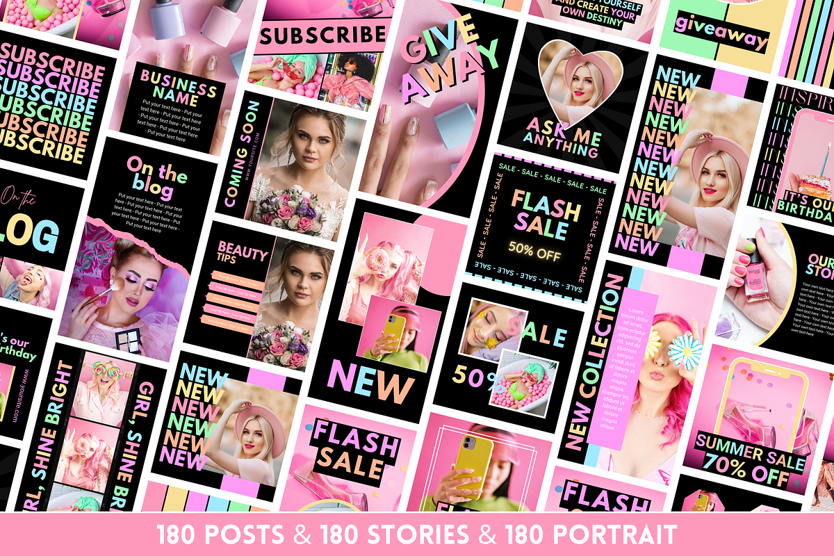 Pastel Neon Instagram Templates, a Social Media Template by SunshineStudioBoutique (Photo 5 of 10)