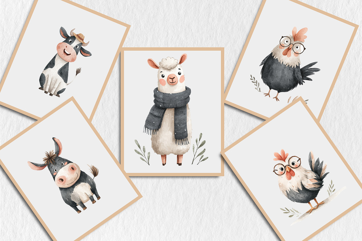 Watercolor Funny Farm Animal Clipart, a Seasonal Illustration by Rose Art (Photo 5 of 7)