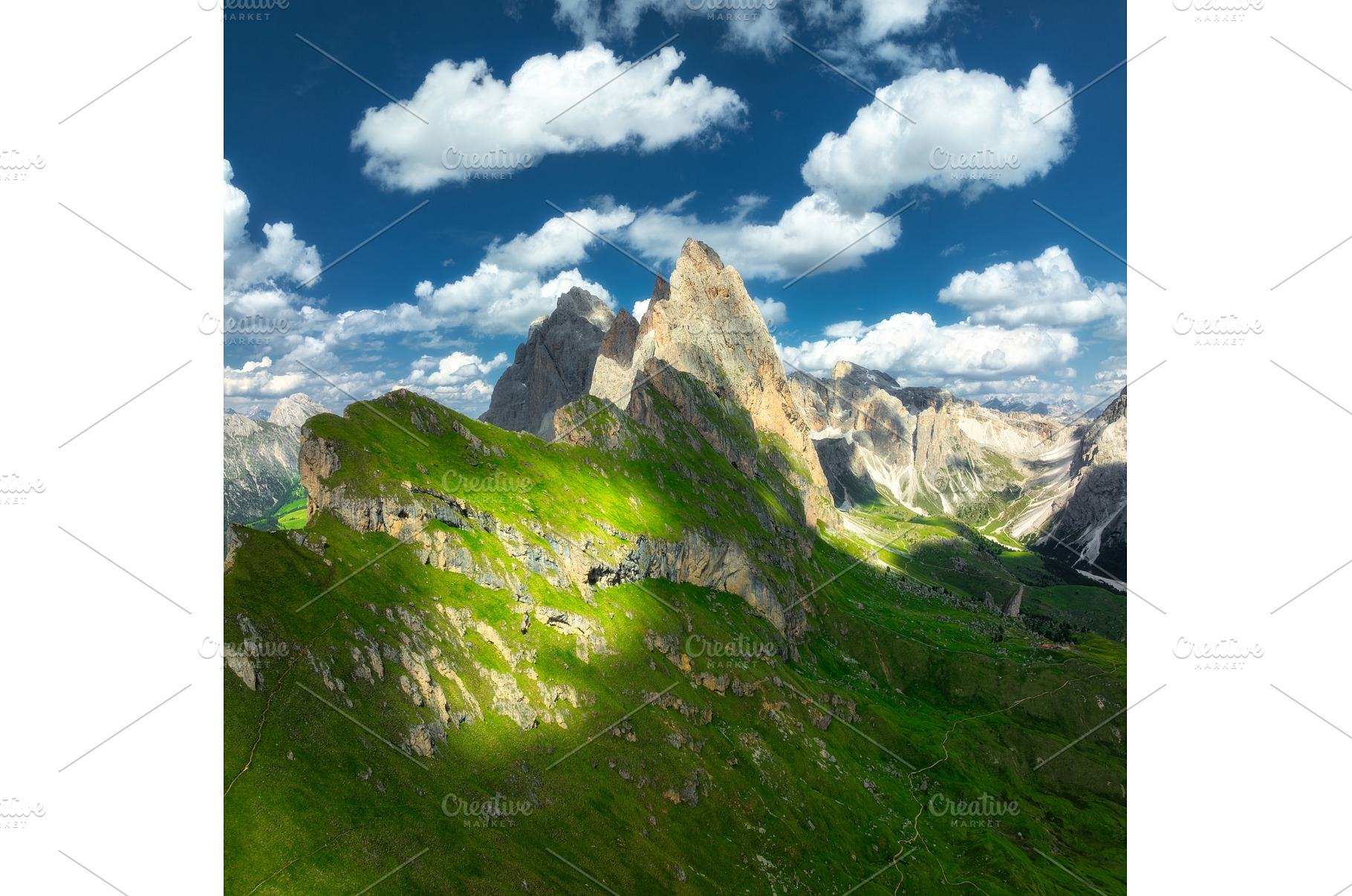 Aerial view of Seceda mountain in, a Nature Photo by den-belitsky