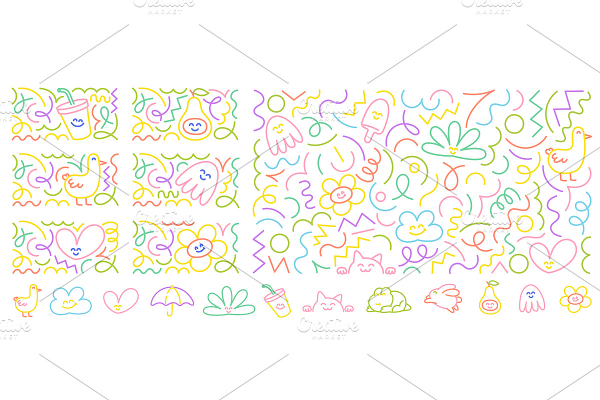 Colorful hand-drawn doodles set, an Illustration by Ilia Design