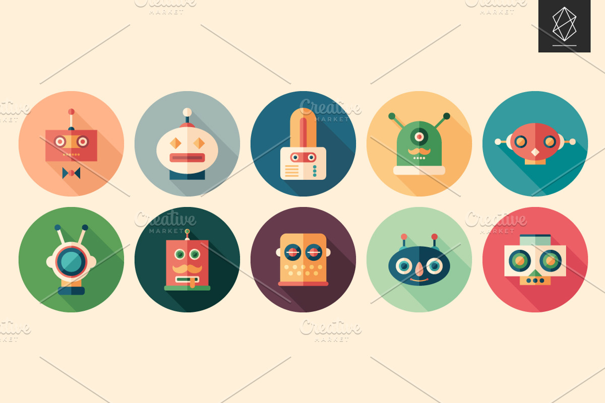Funny robots colorful flat icon set, an Icon by Yury Velikanov (Photo 3 of 3)