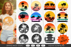 Retro Sunset Background Bundle SVG