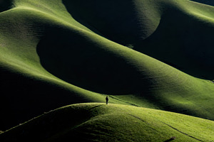Solitary Man on Rolling Green Hills, a Nature Photo by Virgo Studio