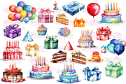 Happy Birthday Clipart Collection, a Decorative Illustration by Watercolor Digital (Thumbnail 5 of 9)