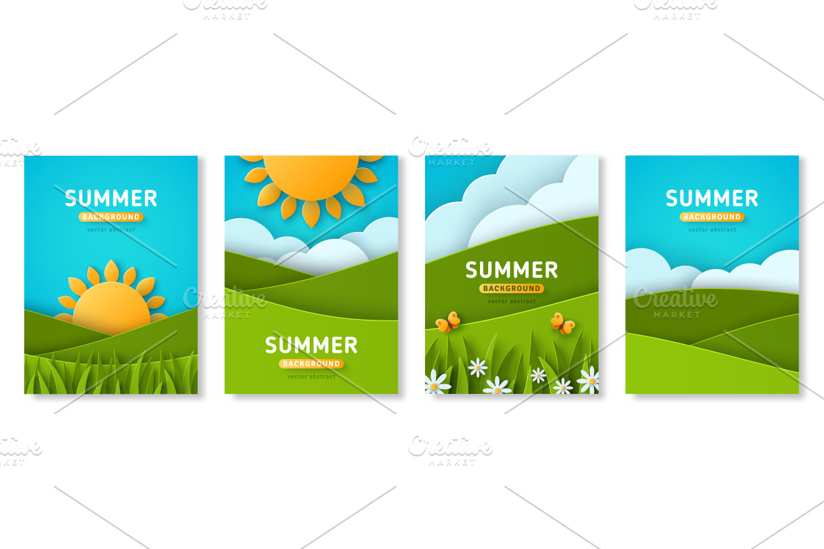 Summer paper landscape poster, a Seasonal Illustration by kotoffei