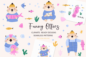 Cute Otter Clipart & Patterns