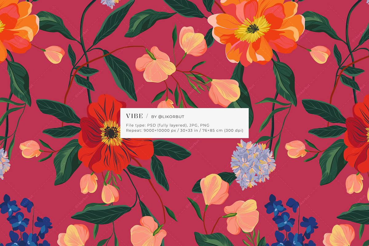 Vibe Lush Nature Floral Pattern, a Pattern Graphic by likorbut (Photo 3 of 12)