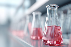 Row of laboratory flasks filled with, a Health & Medical Photo by MistyDay