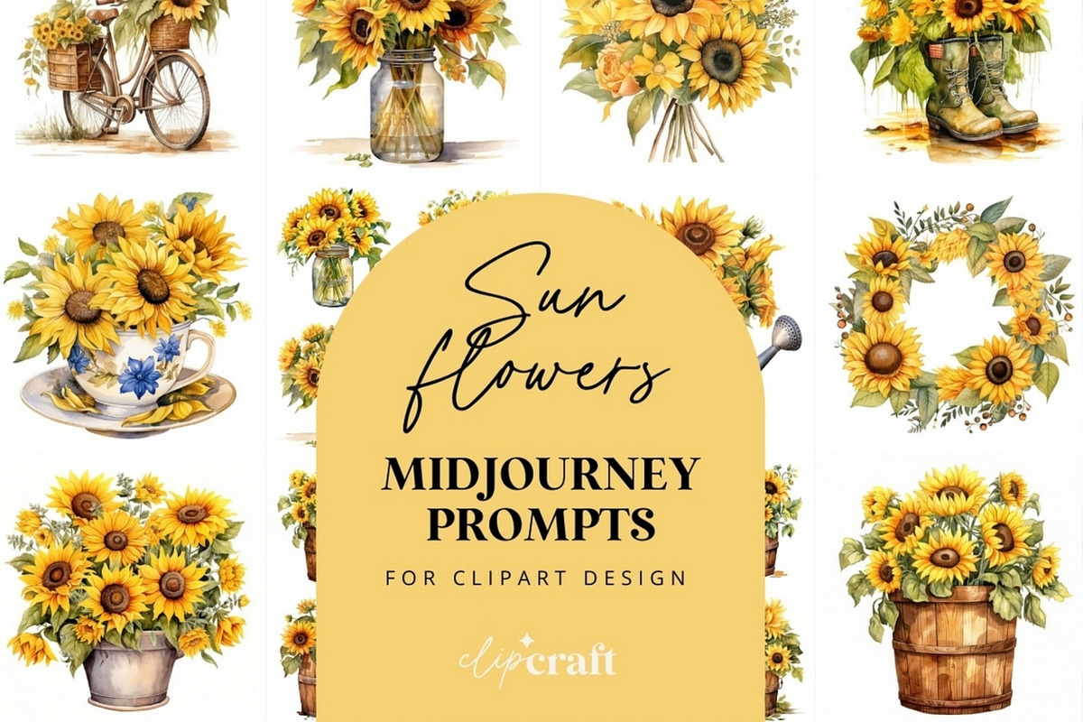 Sunflower Clipart Midjourney Prompt, a Decorative Illustration by ClipCraft (Photo 1 of 9)