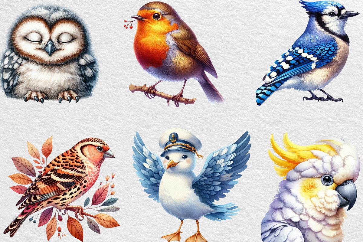 Watercolor Bird Clipart, an Illustration by Black Bird Studio (Photo 2 of 6)