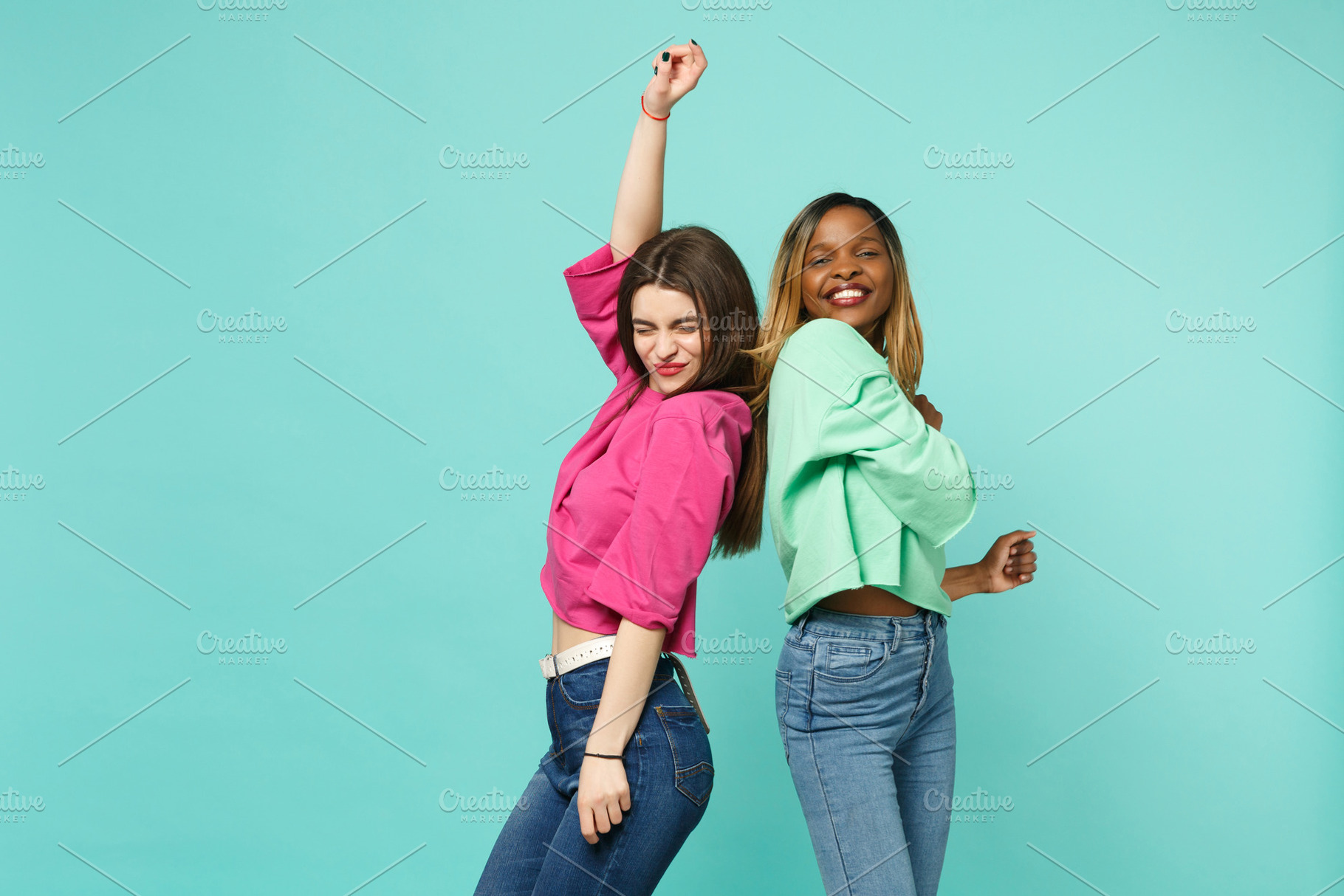 Two young women friends european and featuring woman, fashion, and friend, a Person Photo by ViDi Studio