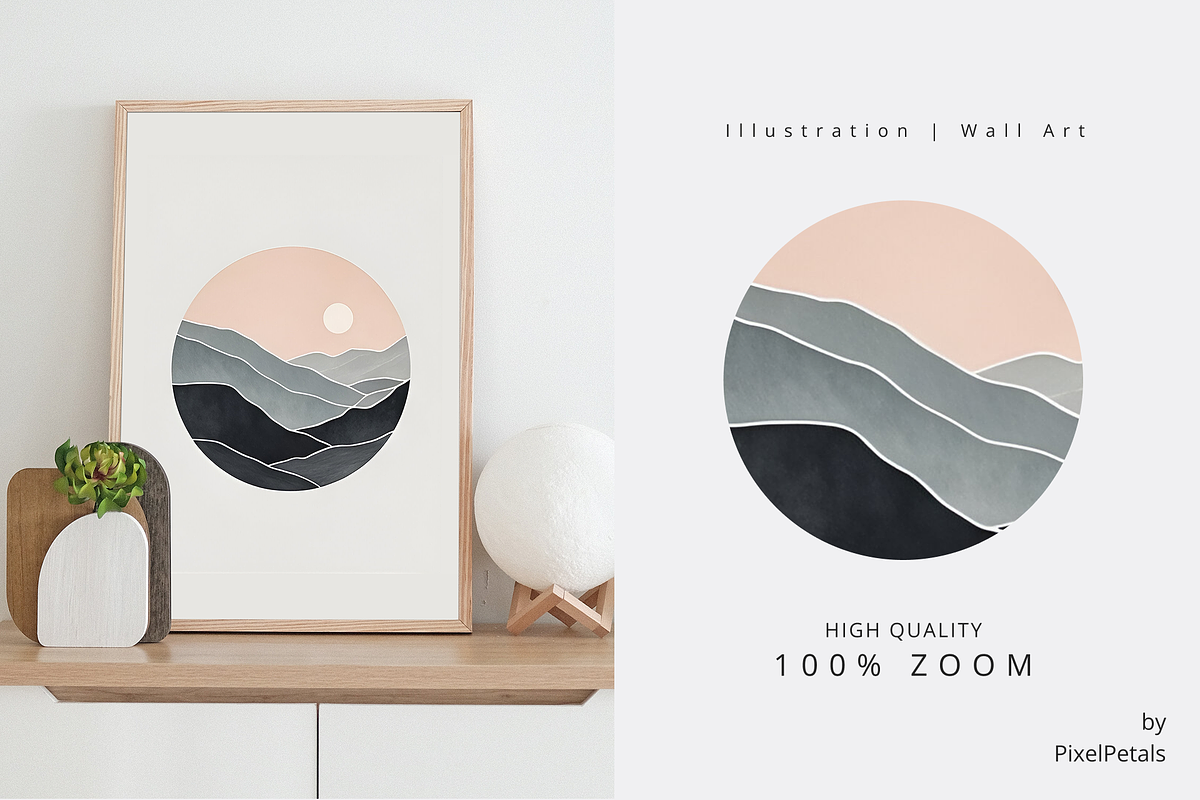 Minimalist Moonrise Landscape Art, an Illustration by pixelpetals (Photo 3 of 4)