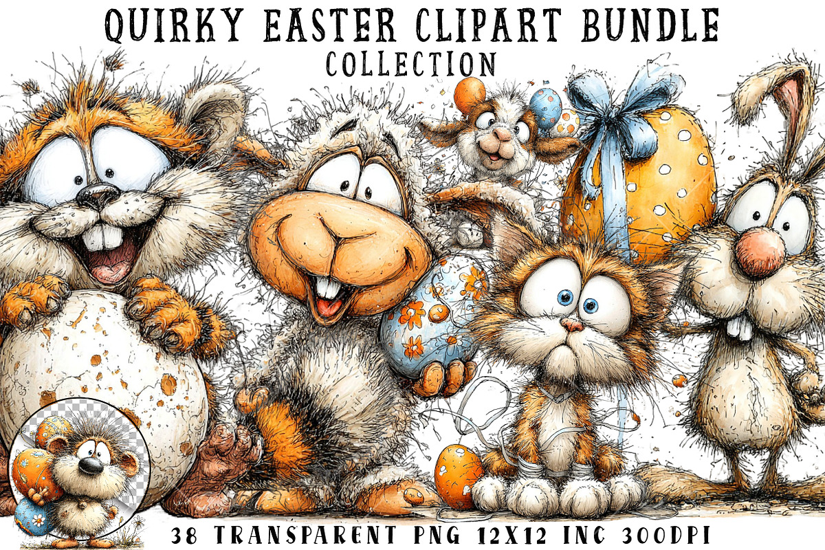 Quirky Easter Clipart Bundle, an Illustration by OK Design (Photo 1 of 6)