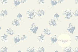 Modern Seashells Pattern- Cream Blue