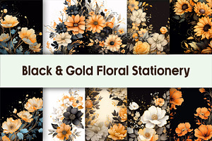 Black & Gold Floral Stationery