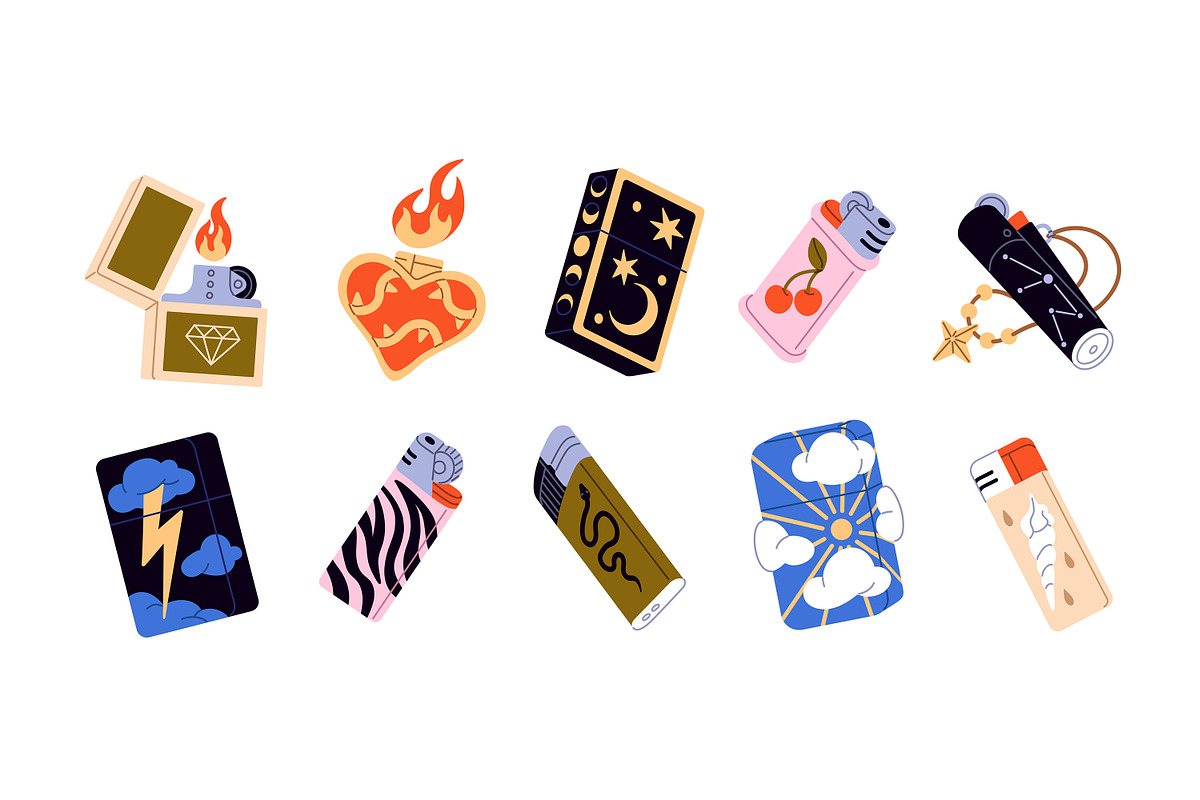 Different lighters set + patterns, an Object Illustration by PaperTrident (Photo 1 of 6)