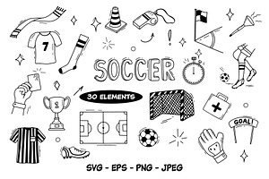 Soccer doodle vector line set, an Object Graphic by ElenaPlatovaArt