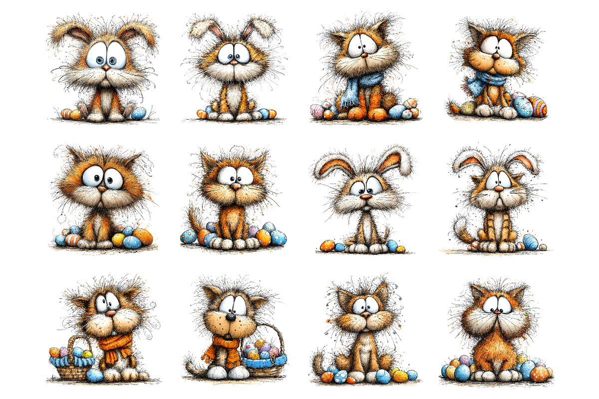 Whimsical easter cats clipart, an Illustration by SinaCreation (Photo 2 of 11)