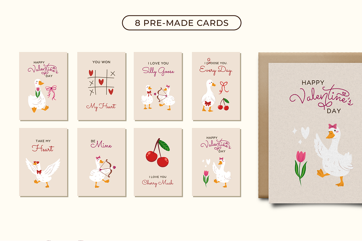 Romantic Geese-Clipart Pattern Cards, a Graphic by semenova.sense (Photo 3 of 11)