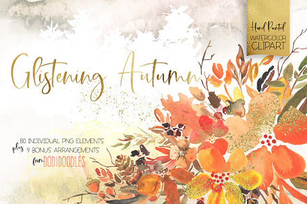 Glistening Autumn Watercolor Clipart