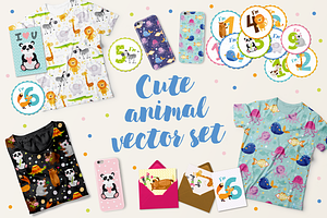 Cute kids set with animals