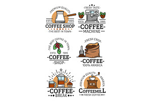 Coffee Cups And Beans Vector Icons