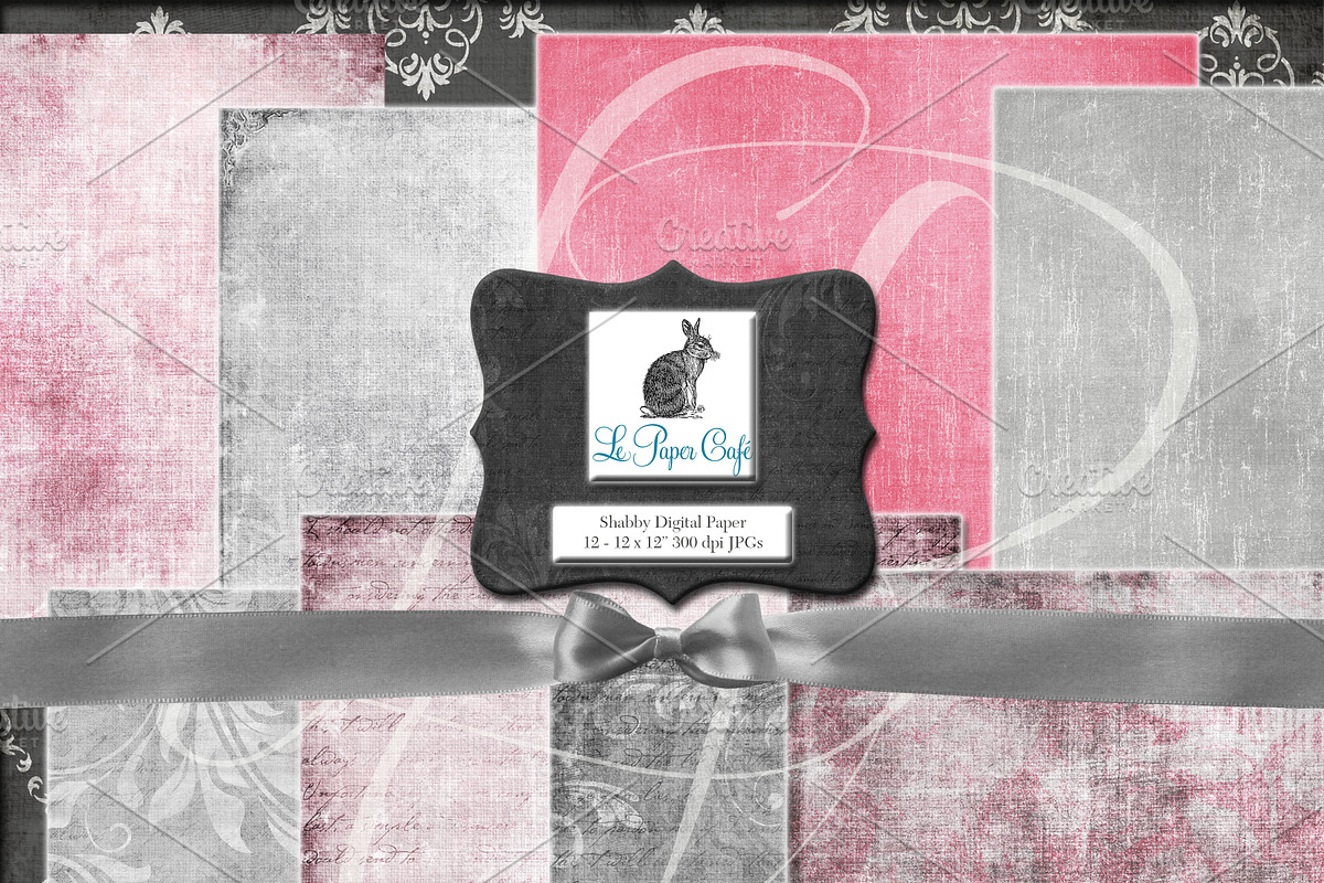 Shabby Pink & Grey Digital Paper preview 2