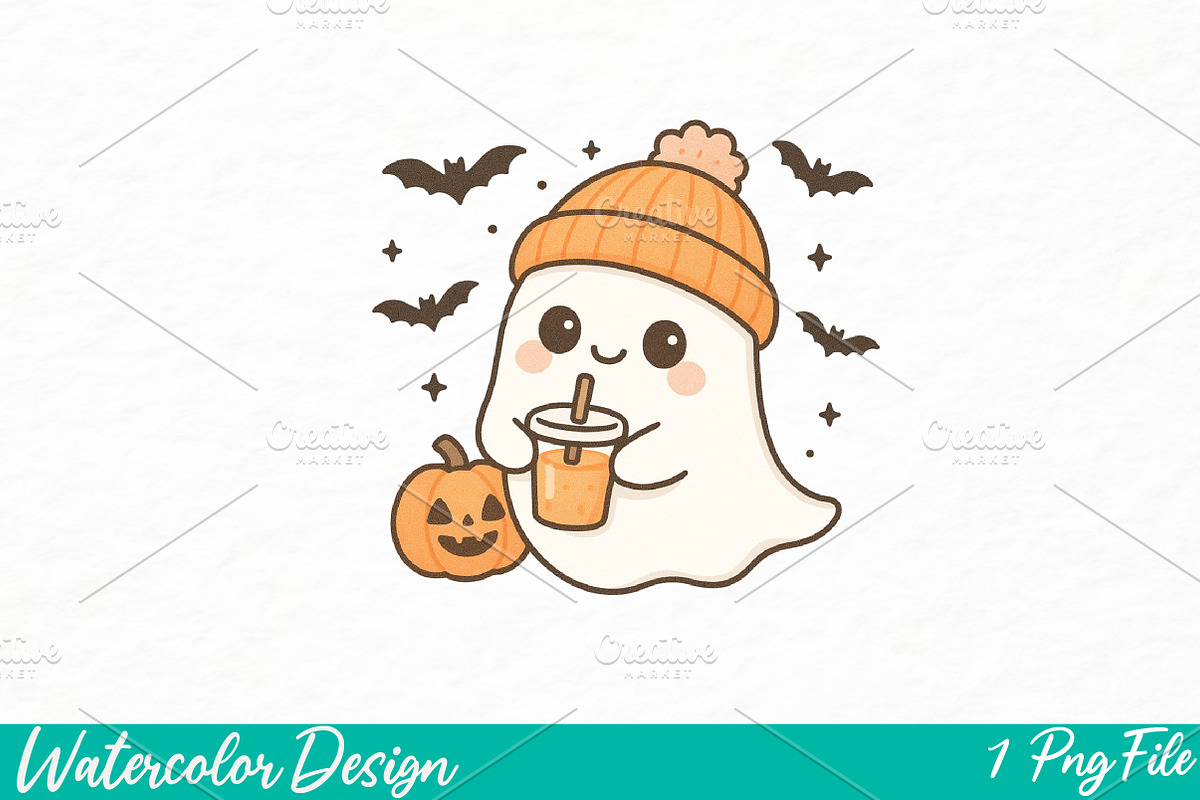Halloween png, Cute Ghost png, an Illustration by Watercolor design (Photo 1 of 3)