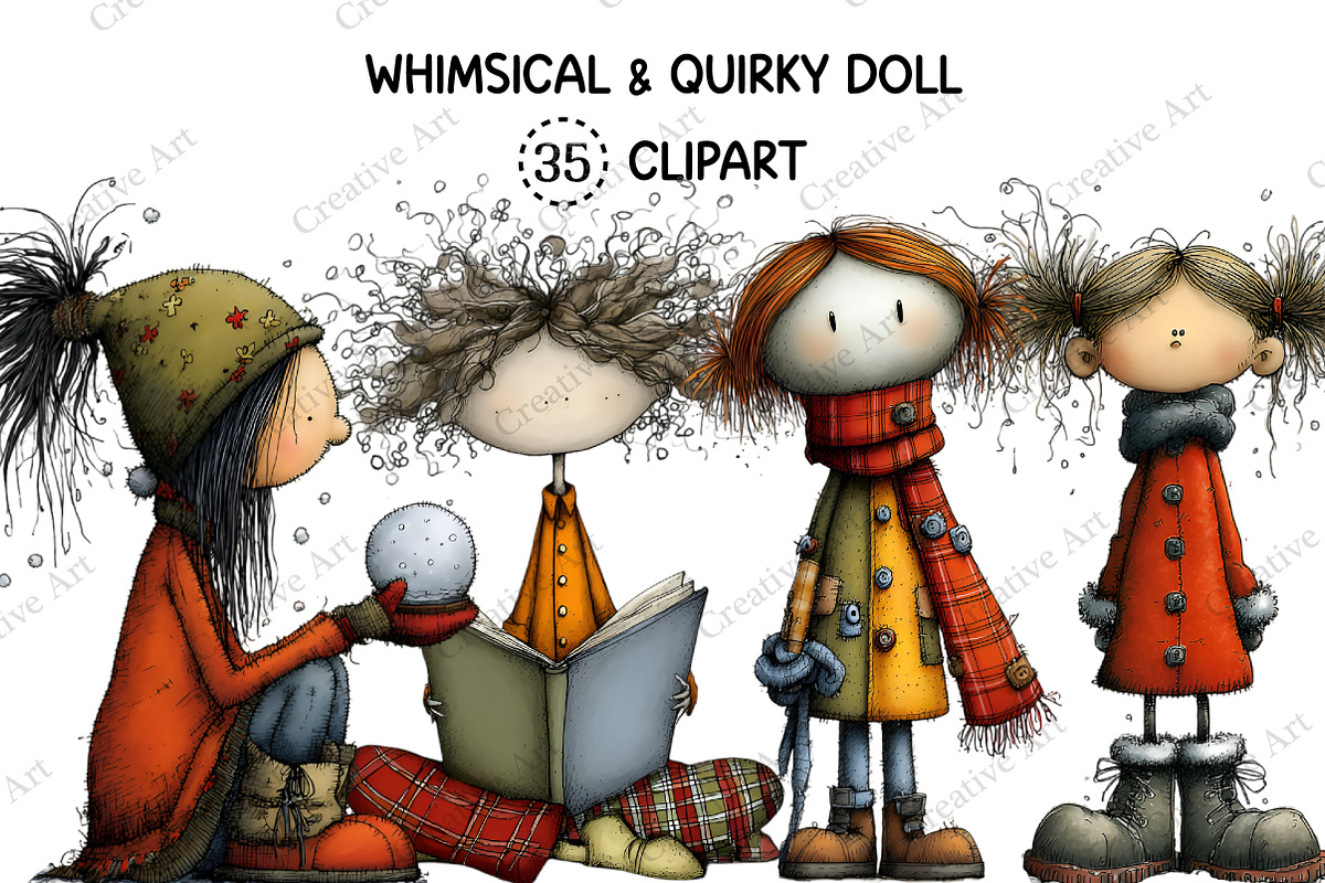 Whimsical & Quirky Doll Clipart, an Illustration by Creative Art (Photo 1 of 10)